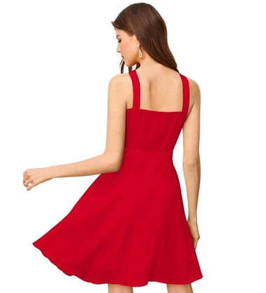 Women's Knitting Stretchable Solid Halter Neck Sleeveless Dresses (Red, M)-PID56803