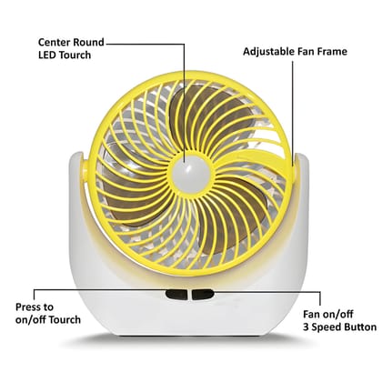 Rechargeable Table Fan Powerful Wind | Portable Desk Fan with 3 Speed & Inbuilt LED Lamp | Dual Battery High-Speed Table Fan for Home, Kitchen, Office & Travel (Model 1880)