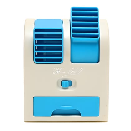 Mini Air Cooler Fan with Ice Chamber | USB & Battery Operated Dual Blower Mini Water Cooler | Portable Personal Cooling Fan for Home, Kitchen, Study & Temple (Multicolor)