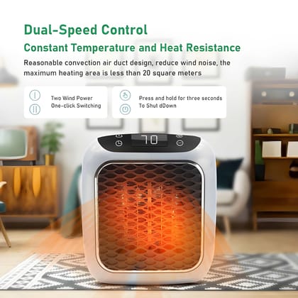 Handy Heater Turbo 800 Wall Outlet Space Heater | Ceramic Mini Heater with Adjustable Thermostat & 12-Hour Timer | Portable Quiet Room Heater with Auto Shut-Off