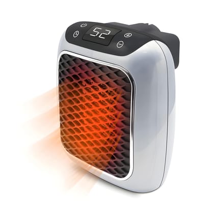 Handy Heater Turbo 800 Wall Outlet Space Heater | Ceramic Mini Heater with Adjustable Thermostat & 12-Hour Timer | Portable Quiet Room Heater with Auto Shut-Off