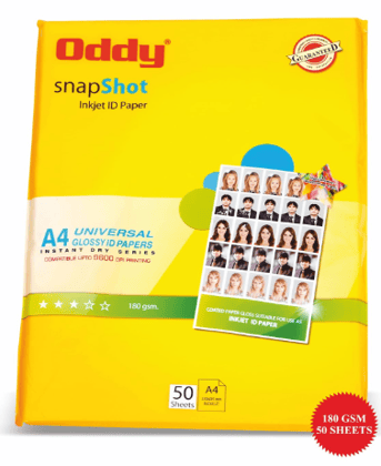 Oddy 180 GSM A4 Size Glossy Photo Paper – Water Proof, Instant Drying, Pack of 50 Sheets, Compatible with Inkjet Printer