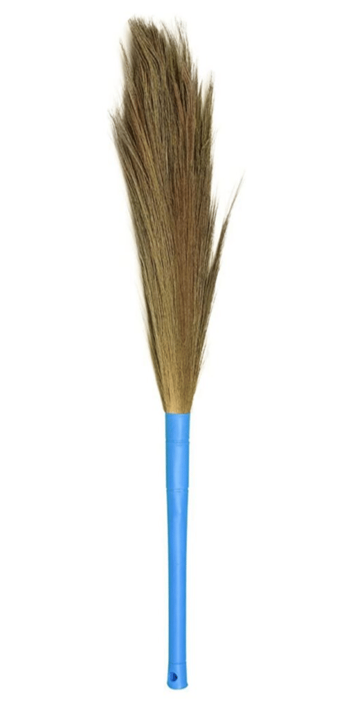 Natural Grass Broom with Long Ergonomic Blue Handle