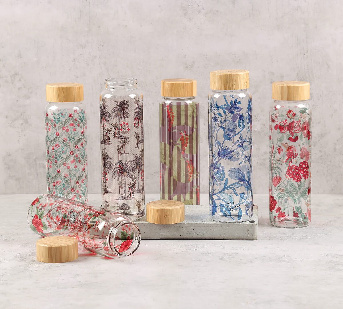 India Circus Grey Floral Galore Glass Bottle