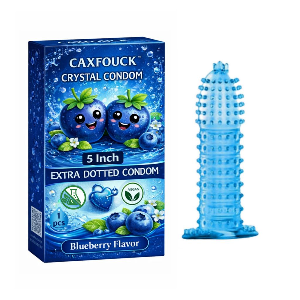 Caxfouck Crystal Condom BlueBerry Flavor 5 Inch Extra Dotted Enhanced Safety & Comfort Reusable Condom (1 Pc)