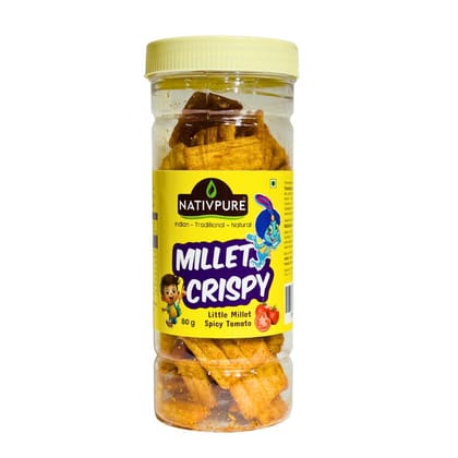 NATIVPURE Millet Crunchy Tomato | Savory Millet Based Snack with Tomato Flavor | Crispy Texture Light Snack Option for Tea Time Travel and On the Go Snacking Pack - 80g