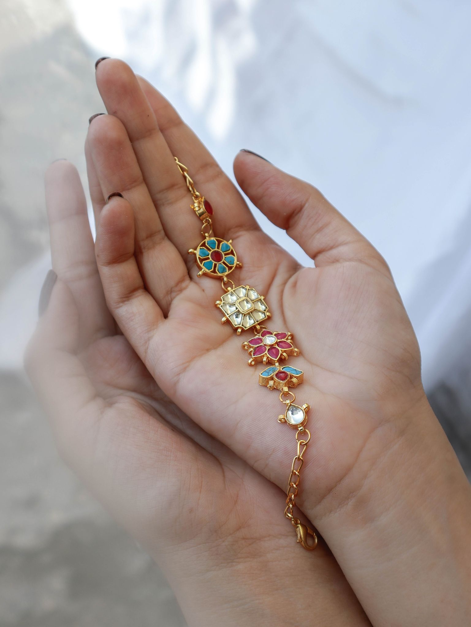 Sanae Multicolored Kundan Bracelet-Multicolored