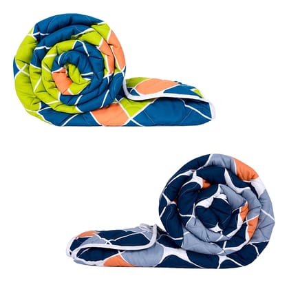 Blue and Orange Abstract Microfiber Comforter Combo For Single Bed-Single / Blue and Orange / IM1502_IM1503