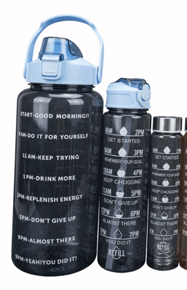 HydraPacer 3-Piece Motivational Water Bottle Set with Time Markers