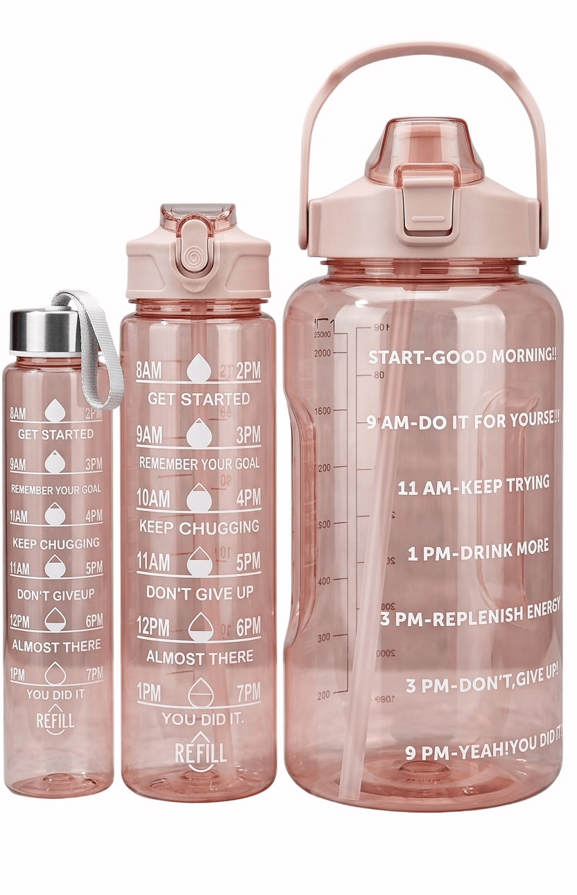 HydraPacer 3-Piece Motivational Water Bottle Set with Time Markers