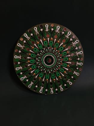 Hand-Painted Decorative Mandala Wooden Wall Art with Mirror Accents