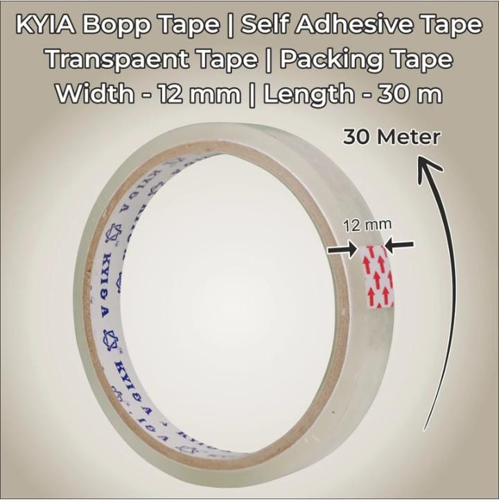 KYIA BOPP Self Adhesive Transparent Packing Tape 12mm x 30m Combo of 8