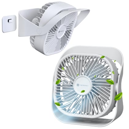 Portronics CoolCube Mini, 2-in-1 Desktop and Wall Fan, 2000mAh Battery, Type-C Charging, 360 Rotate with Pasteable Hook, 3 Speed Modes, BLDC Motor,Quiet Operation,3 Hour Playtime,CompactandPortable,White