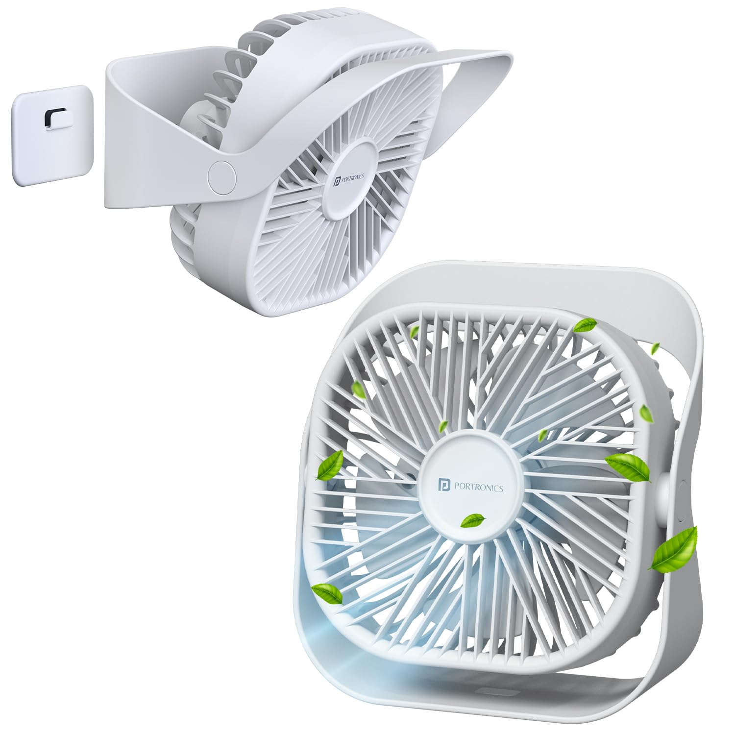 Portronics CoolCube Mini, 2-in-1 Desktop and Wall Fan, 2000mAh Battery, Type-C Charging, 360 Rotate with Pasteable Hook, 3 Speed Modes, BLDC Motor,Quiet Operation,3 Hour Playtime,CompactandPortable,White
