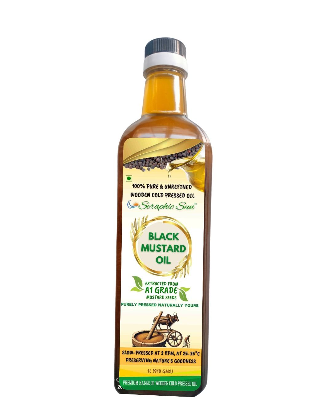 Seraphic Sun 100% Pure & Unrefined Wooden Cold Pressed Black Mustard Oil
