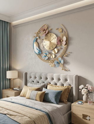 Modern Decorative Wall Clock with Floral Design | Luxury Metal Wall Décor for Living Room & Bedroom