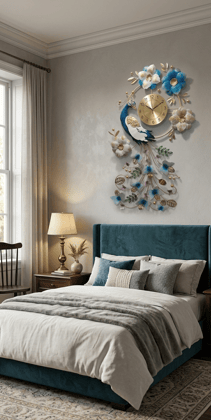 Peacock Wall Art with Clock for Living Room | Floral Decorative Wall Hanging