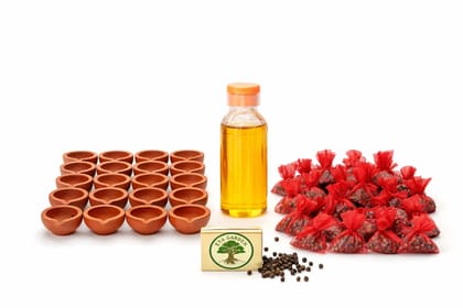 Bhairava Ashtami Diya (24 Pcs) Clay Diya with Sesame Oil & Red Cloth Black Pepper Packs