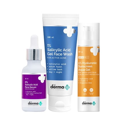 The Derma Co Summer Essential Bestseller Kit With Salicylic & Hyaluronic For Active Acne (3 pcs)