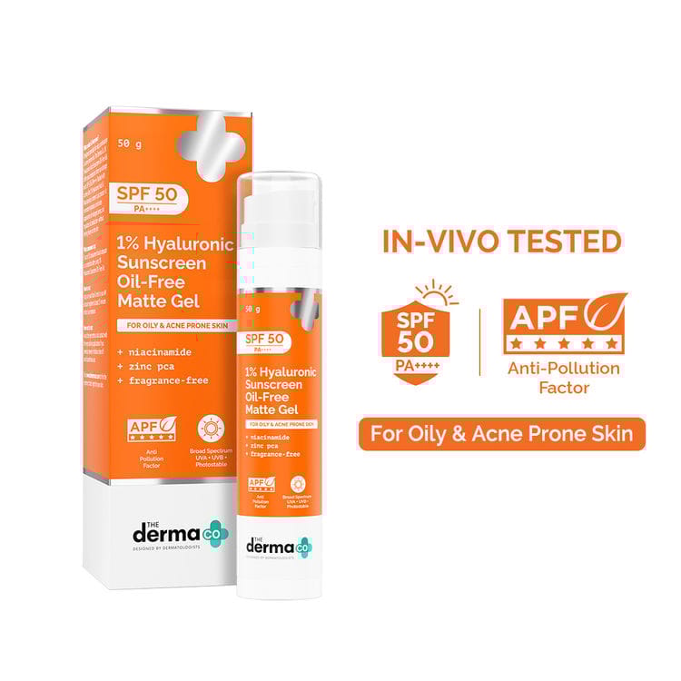 The Derma Co 1% Hyaluronic Sunscreen Oil-Free Gel With Spf 50 Pa++++ For Oily ... - In-Vivo tested (50g)