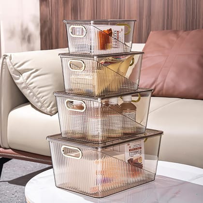 MILTON Premier Organizer Large 10.5 Litre Multipurpose Unbreakable Plastic Storage Box with Lid, Crystal Clear, BPA-Free, Stackable & Transparent,for Clothes,Toys,Kitchen,Office & Household Items,Grey