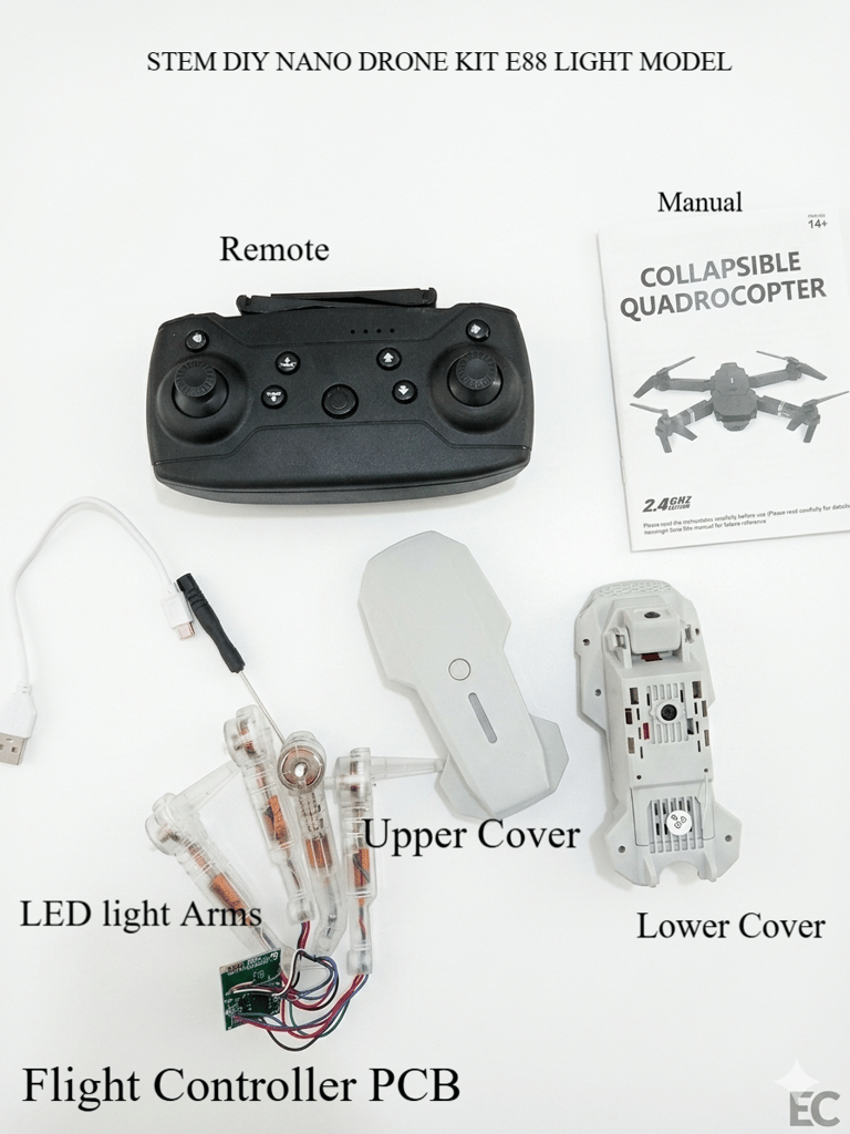 STEM DIY Nano Drone Kit (E88 Light Edition) – Build Your Own Foldable RC Quadcopter with 4K HD Dual Camera & LED Glowing Arms | Complete DIY Assembly Kit with 2 Batteries & Remote