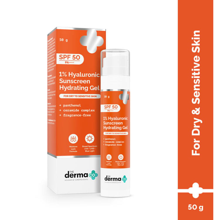 The Derma Co 1% Hyaluronic Sunscreen Hydrating Gel Spf 50 Pa++++ For Dry & Sen... - In-Vivo tested (50g)