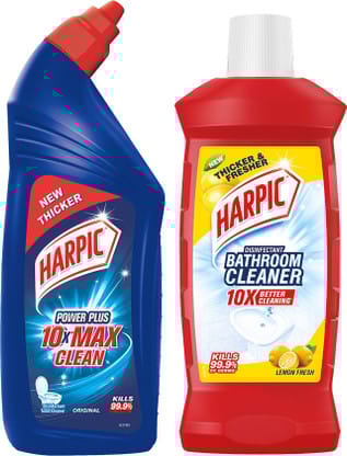 Harpic Bathroom Cleaner Lemon 1 L + Toilet Cleaner, Original 1 L, Combo (Pack of 2)