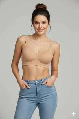 Luv Mystery Women Cotton Padded Full Coverage Minimizer Bra | Non-Wired Seamless T-Shirt Bra | Soft Comfortable Everyday Wear Bra (Nude)