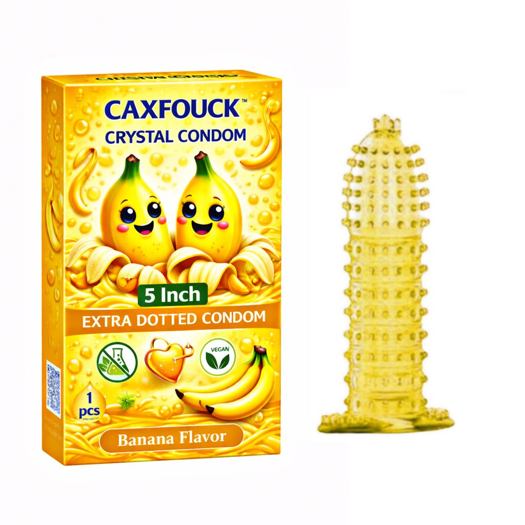 Caxfouck Crystal Dotted Condom Reusable Banana Flavour 5 Inch Enhanced Safety & Comfort (1 Pc)