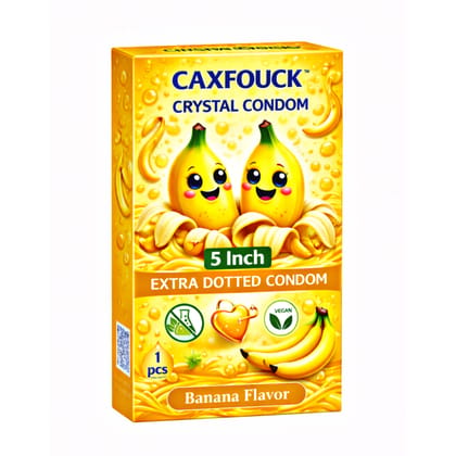 Caxfouck Crystal Dotted Condom Reusable Banana Flavour 5 Inch Enhanced Safety & Comfort (1 Pc)