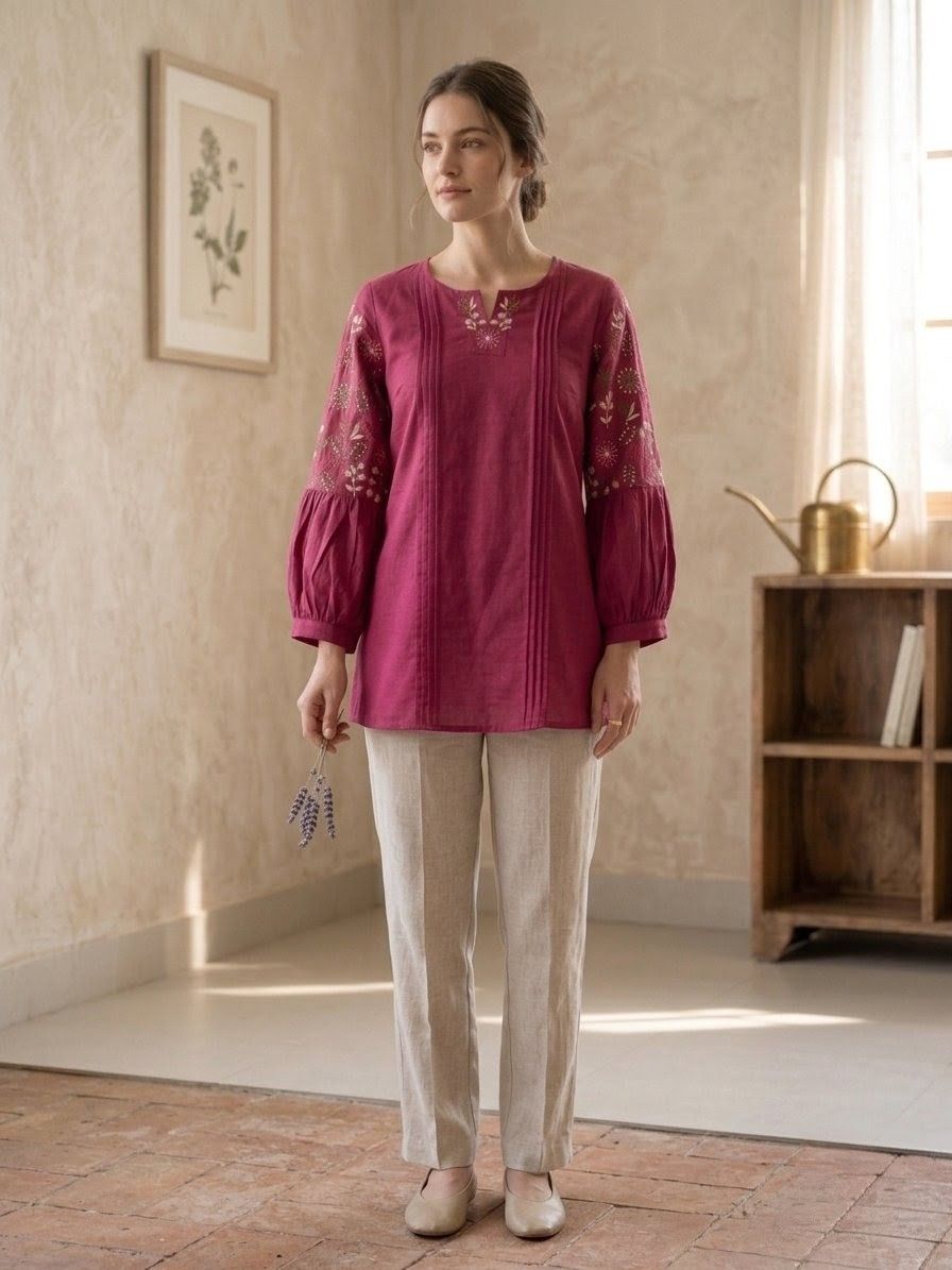 Glamvila Magenta Melange Top