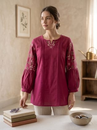 Glamvila Magenta Melange Top