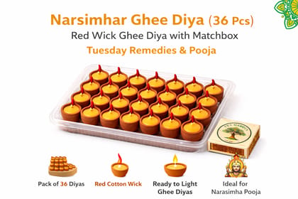 Narsimhar Ghee Diya (36 Pcs) | Red Wick Ghee Diya with Matchbox for Tuesday Narasimha Remedies & Pooja Narsimhar Ghee Diya (36 Pcs) | Red Wick Ghee Diya with Matchbox for Tuesday Narasimha Remedies & Pooja