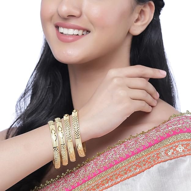 Traditional Gold Plated Brass Bridal Bangle Set for Women