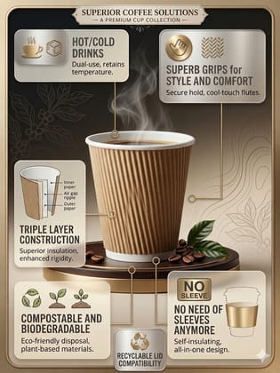 Ripple Paper Cup 150 ml ( 5 Oz ) for Hot and Cold Drinks 100 cups