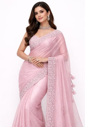 Dusty Pink Embellished Saree with Matching Embroidered Blouse Dusty Pink Embellished Saree with Matching Embroidered Blouse
