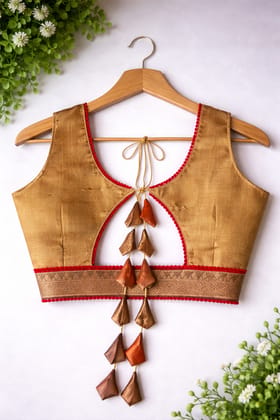 Women's Golden Silk Sleeveless Designer Blouse with Dori and Latkan