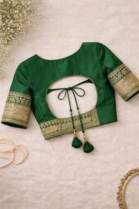 Emerald Green Silk Ethnic Blouse with Zari Embroidery and Tassels