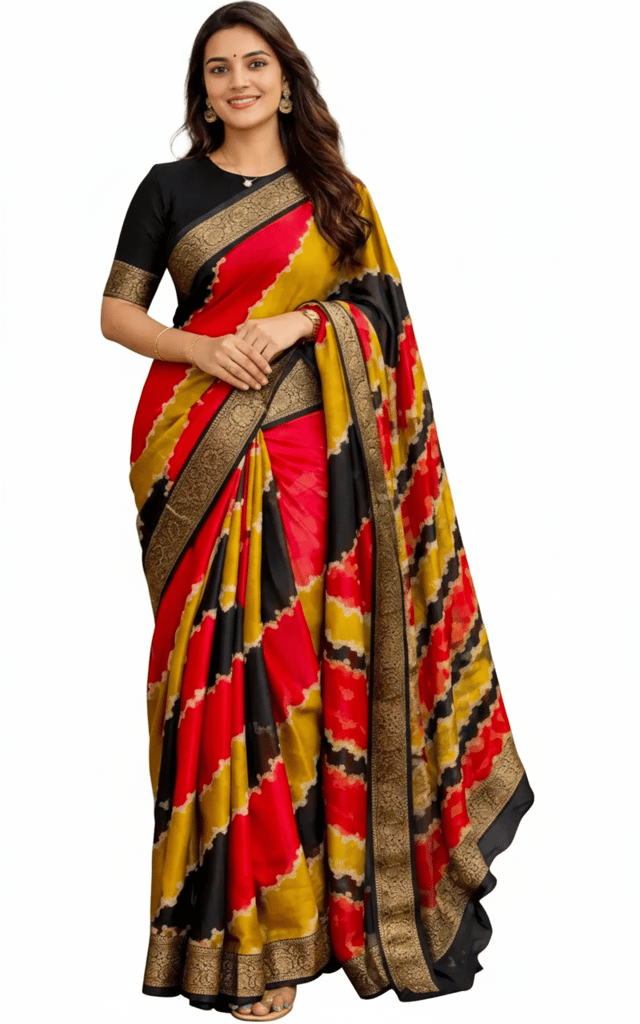 Women's Multi-Color Striped Soft Silk Saree with Blouse Piece