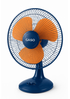 GASO Portable Table Fan with Orange Blades and Blue Grill