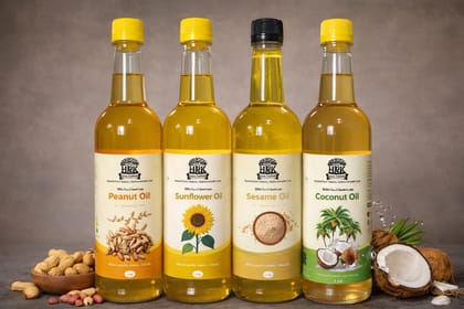 Healthy Oil Combo Pack (Groundnut + Sunflower + Coconut + Sesame Oil | 1L Each | Wood Pressed | HRK Farms)