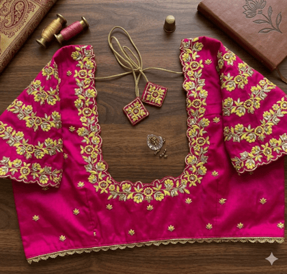 Women's Pink Silk Embroidered Designer Saree Blouse