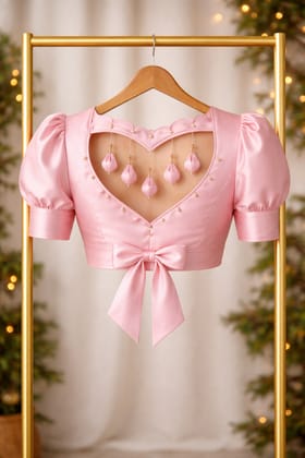 Women's Pink Silk Designer Saree Blouse with Heart Back Detail