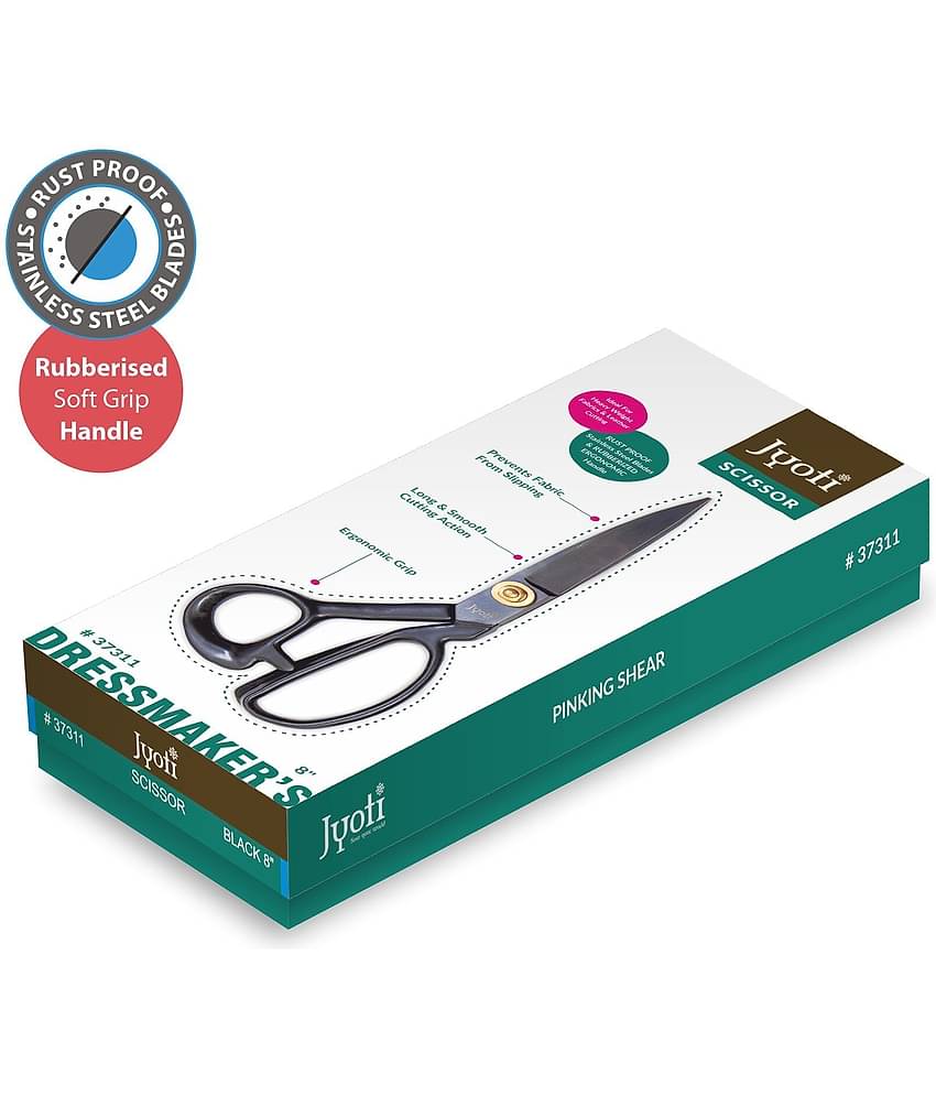 Jyoti Scissor for Dressmaker's Use - Black (8 Inch) Stainless Steel Blades with Ergonomic Steel Handle, Smooth Cutting - Pack of 1