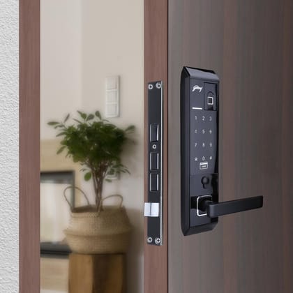 Godrej Advantis Revolution Smart Digital Lock for Wooden Door, 4 in 1 Access, RFID Card, Mechanical Key- Black