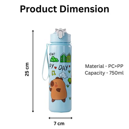 Cute Capybara Water Bottle 700ml | BPA-Free Leakproof Sipper Bottle for Kids & Adults | Reusable Cartoon Drinking Bottle for School, Gym, Travel & Office (Blue)