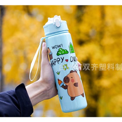 Cute Capybara Water Bottle 700ml | BPA-Free Leakproof Sipper Bottle for Kids & Adults | Reusable Cartoon Drinking Bottle for School, Gym, Travel & Office (Blue)