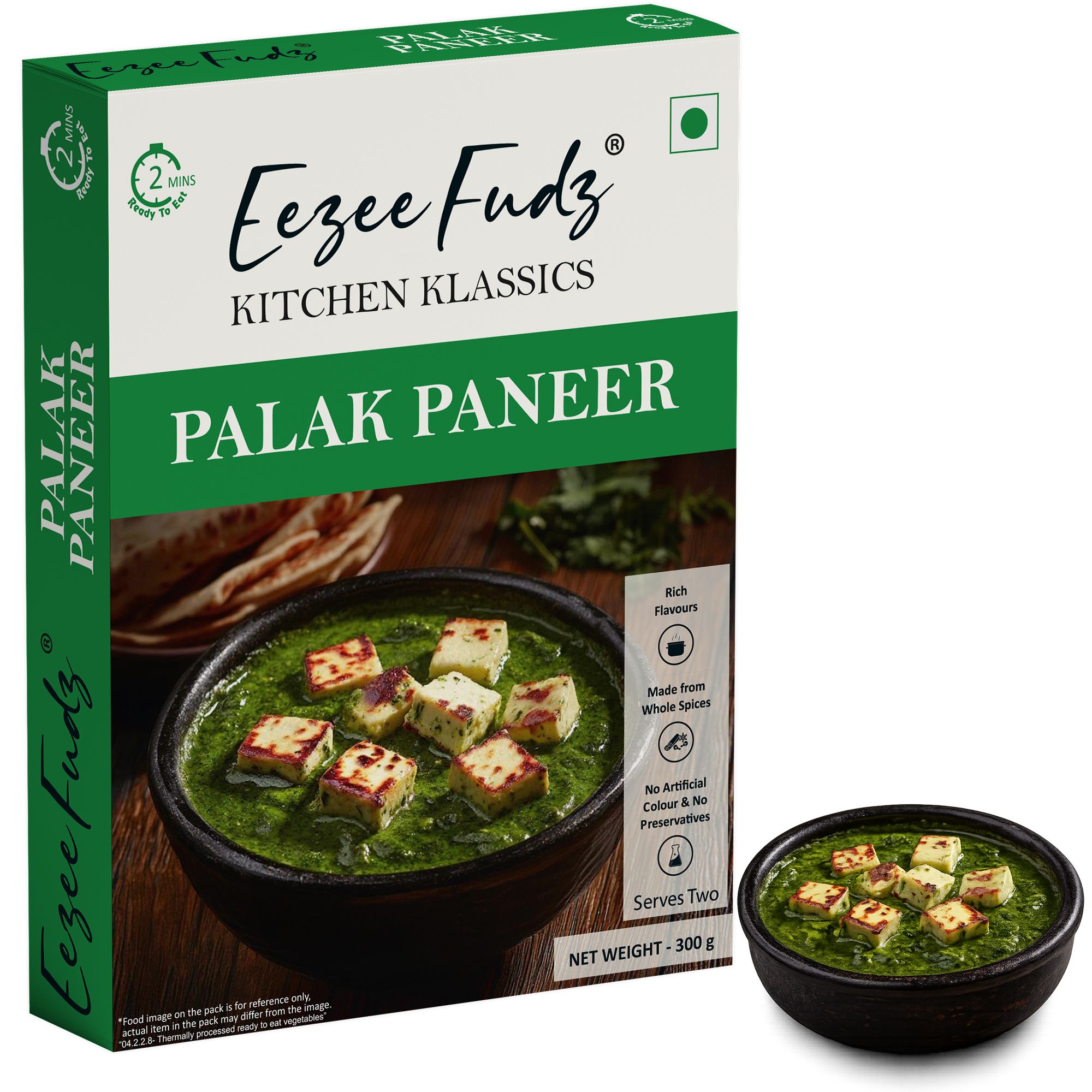 Eezee Fudz Kitchen Klassics Palak Paneer | Ready to Eat Indian Spinach & Cottage Cheese Curry | 300g | 2 Minute Heat & Eat