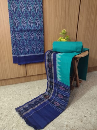 Blue Sambalpuri Handloom Cotton Unstitched Dress Material&nbsp;